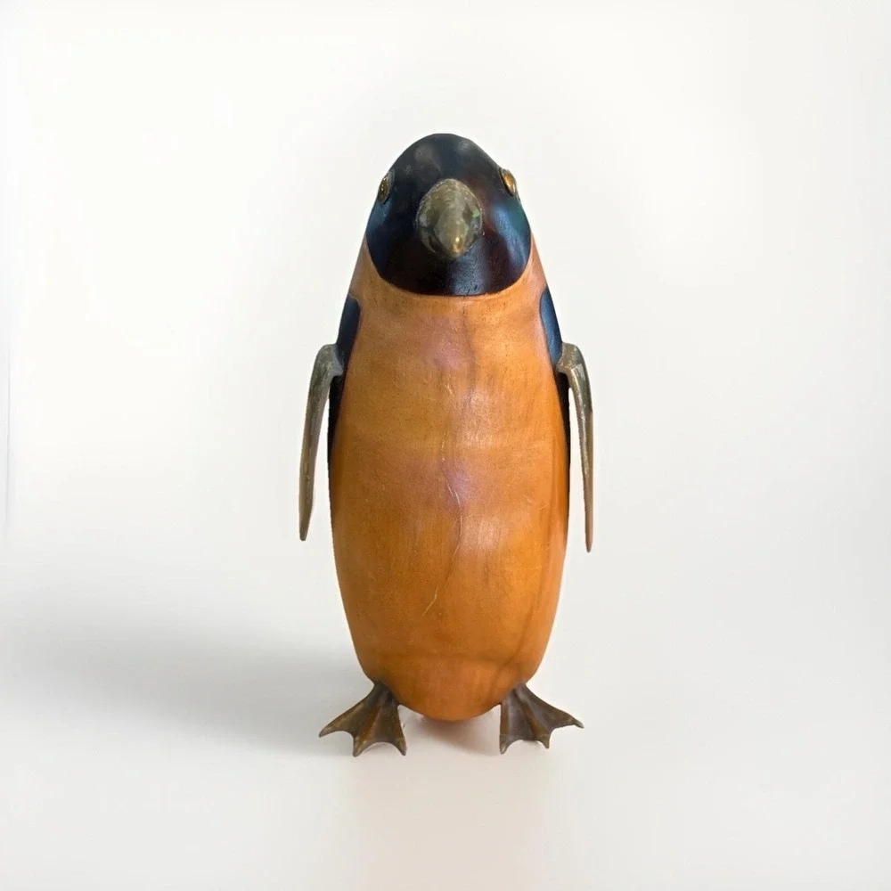Penguin Sculpture Brass And Wood Frederick Cooper. MCM Art Figurine Bird Vtg 11